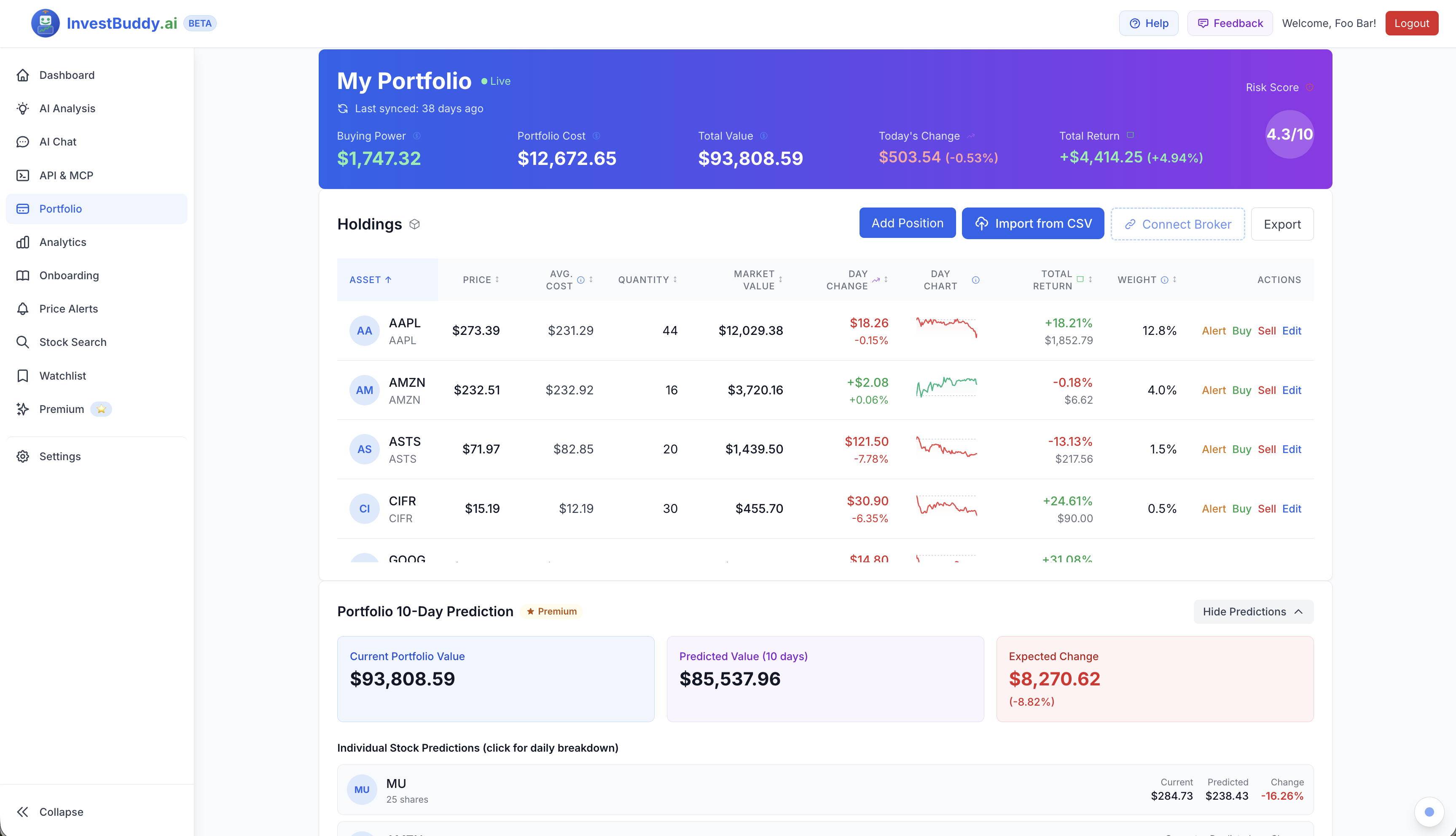 InvestBuddy.ai Dashboard Preview 1
